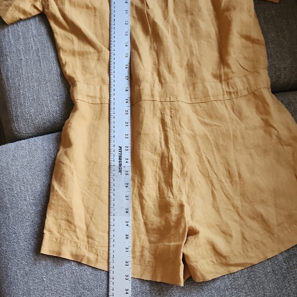Michael Stars Mustard Linen Romper Short Sleeve Tie Waist - Picture 9 of 11